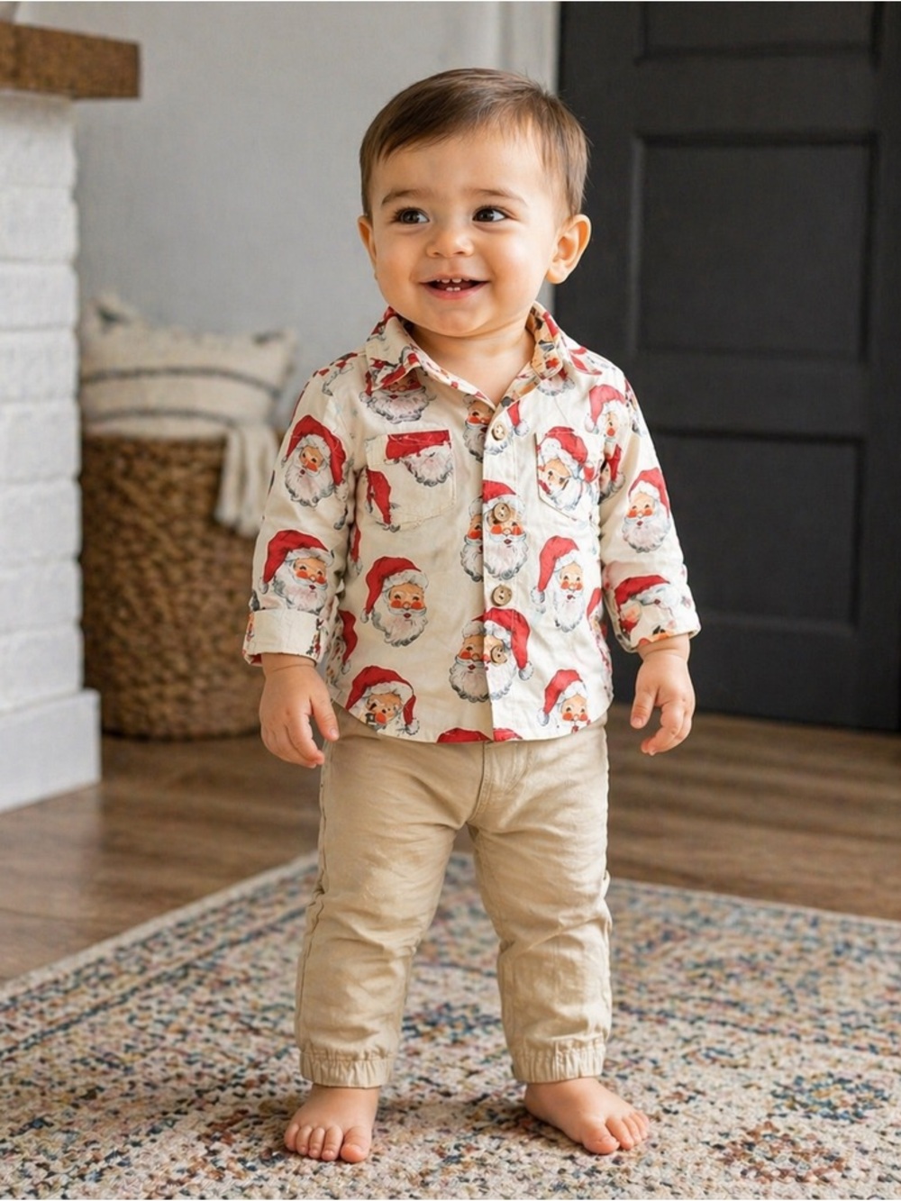Blue Rooster Boys Jack Shirt Vintage Santa Print Size 12-18 months